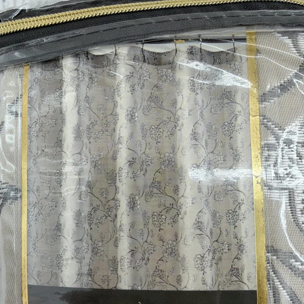 Croscill Shower Curtain Mila Linen Floral Jacquard Beige White Embroidered